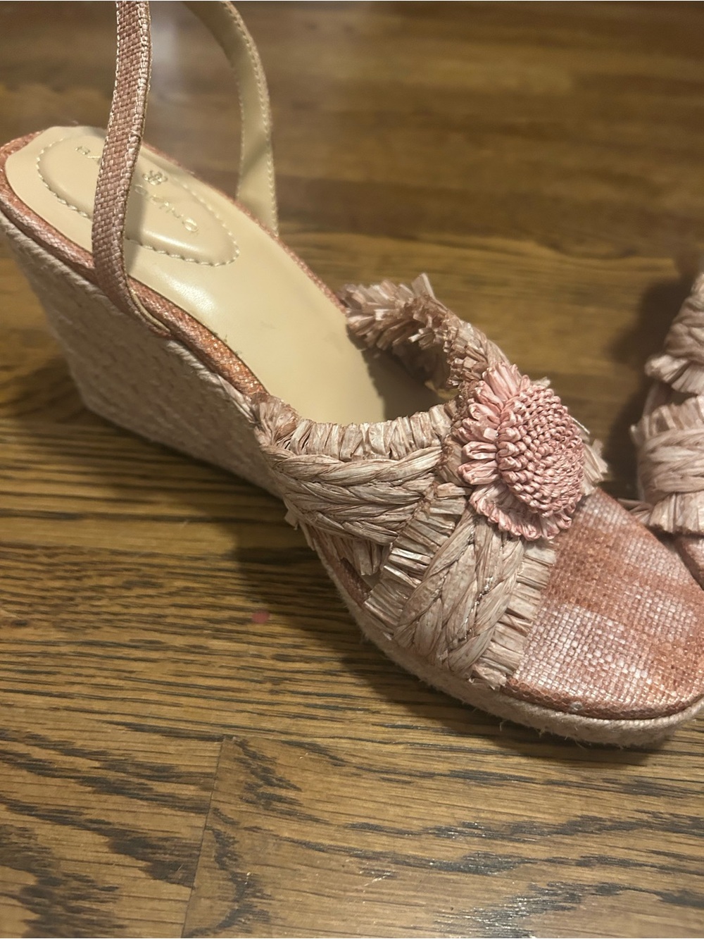 Bandolino Blush Pink Raffia Wedge Sandal with Ankle Strap 0051 - Picture 11 of 13